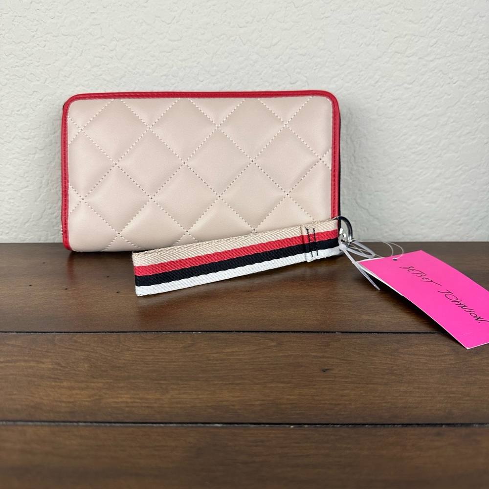 Betsey Johnson Wristlet Wallet XOWEB Bone Striped Quilted Zippered - Picture 6 of 8